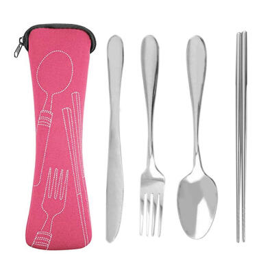 

4pcs Stainless Steel Cutlery Set Knife Fork Spoon Chopsticks with Cloth Bag