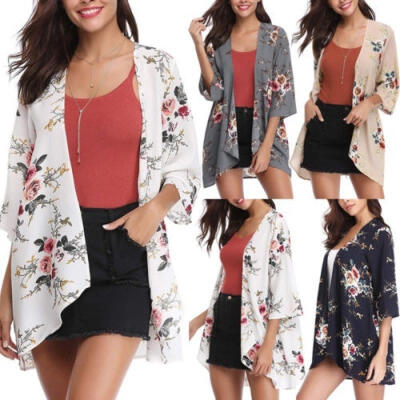 

UK Plus Size Women Holiday Lace Floral Kimono Cardigan Ladies Summer Tops Blouse