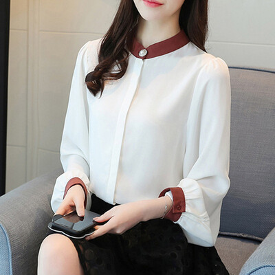 

2019 Women White Chiffon Shirts Casual Korean Long Sleeve Shirt Women Elegant Office Blouse Ladies Streetwear Tops