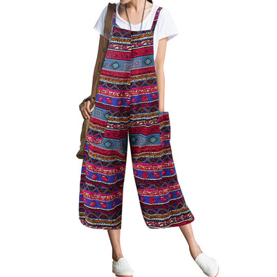

Starmoon Womens Pockets Print Cotton And Linen Sleeveless Loose Long Rompers Jumpsuit