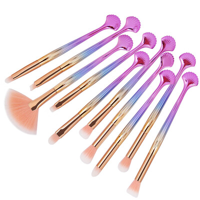 

〖Follure〗New Arrival 10Pc Shell Foundation Eyeshadow Contour Eye Lip Makeup Brushes Set A