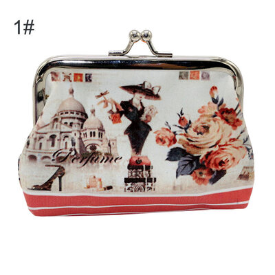 

Cute Flower Printed Kiss Lock Faux Leather Mini Wallet Women Clutch Coin Purse