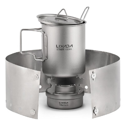 

5pcs Outdoor Camping Cookware Set 450ml Water Cup Alcohol Stove Cross Stand Rack with Foldable Spork&Windscreen