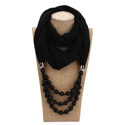 

New Style Fashion Scarves With Necklace Pearls Chiffon Pendant Stylish Scarf