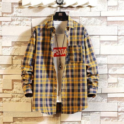 

Toponeto Men Casual Autumn&Winter Plaid Printed Long Sleeve Shirt Top Loose Blouse