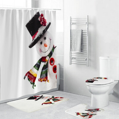 

Tailored 4Pcs Christmas shower Curtain Bathroom Anti-slip Carpet Rug Toilet Cover Mat Set