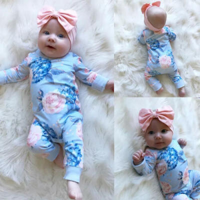 

Newborn Baby Girls Floral Romper Bodysuit Jumpsuit Headband Outfits Set Clothes