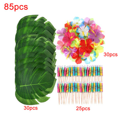 

85Pcs Hawaiian Tropical Palm Leaves Hibiscus Umbrella Cocktail Bar Party Decor