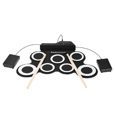 

Compact Size Portable Digital Electronic Roll Up Drum Set Kit 7 Silicon Drum Pads USB Powered with Drumsticks Foot Pedals 35mm Au