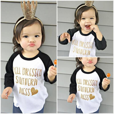 

Fashion Girls Kids Baby Summer Long Sleeve Tops T-shirt Clothes Outfits 0-5T