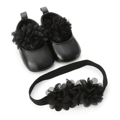 

Baby Girl Flower Leather Fashion Toddler First Walkers Kid Shoes1PC Hairband