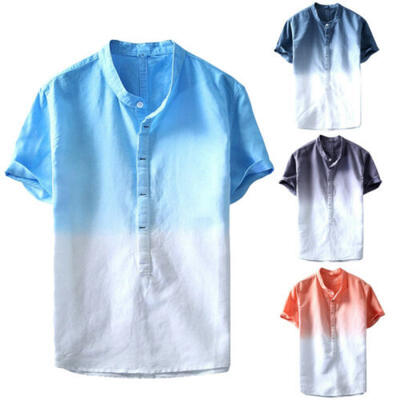 

Mens Linen Short Sleeve Button Down T-shirt Tops Slim Fit Casual Stylish Shirts