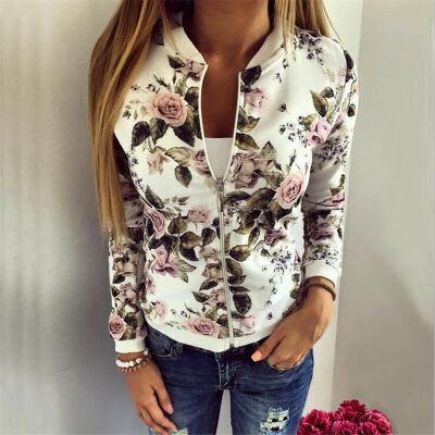 

Fashion Women Retro Floral Zipper Bomber Jacket Coat Outwear Stylish Casual Tops