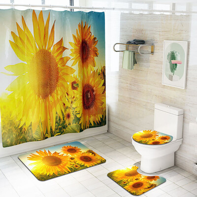 

Gobestart 4PCS Non Slip Toilet Polyester Cover Mat Set Bathroom Shower Curtain