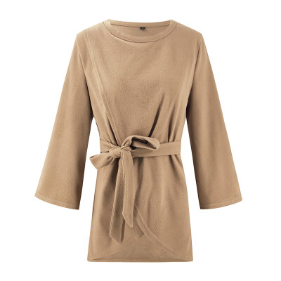 

Women Fashion Casual All-match Concise Solid Color Autumn Winter Tied Seven-point Sleeves Warm Wool Coat Dress