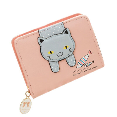 

Cute Cartoon Cat Faux Leather Multiple Pockets Girl Card Cash Holder Coin Purse