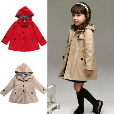 

Girl Kids Hooded Long Trench Rain Coat Jacket Parka Fleece Outwear Spring