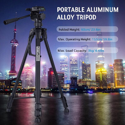 

WF WT-3730 Portable Photography Tripod Stand Aluminum Alloy Max Load 3kg66lbs Max Height 152cm with 14 Inch Screw Quick Relea