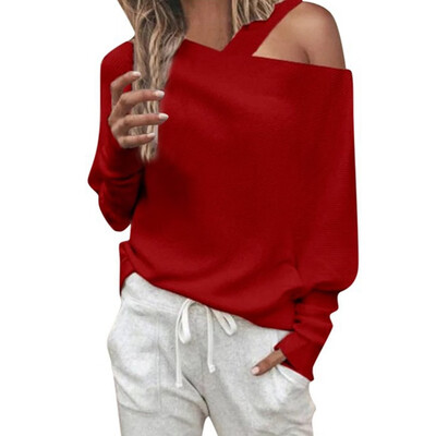 

Women Autumn Solid Color T Shirt Irregular Casual Vacation Elegant Tops Plus Size Off Shoulder Blouses