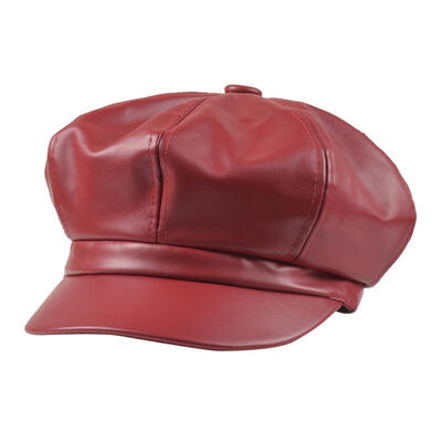 

Women Vintage Faux Leather Solid Color Outdoor Beret Painter Flat Hat Peaked Cap