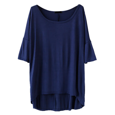 

Short Sleeve T Shirt Women O Neck Bat Sleeve Casual Loose Asymmetric Long T-Shirt Top