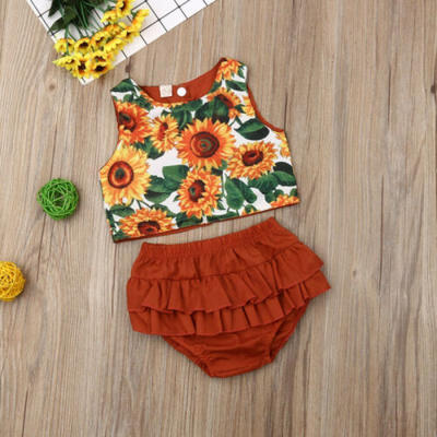 

US Infant Baby Girl Flower Sleeveless Tops Shorts Pants 2PCS Outfits Clothes Set
