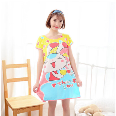 

Womens Printed Short Sleeve Pajama Shirt Dress Loungewear Sleepwear Nightdress