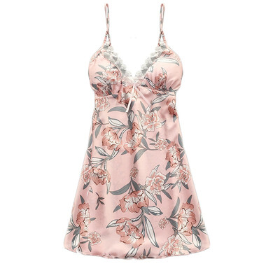 

Toponeto Women Satin Flower Printint Silk Lingerie Bow Lace Pajamas Sleepwear Nightdress