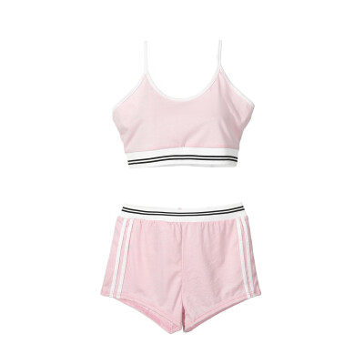 

Women Striped 2 Pcs Set Sport Bra Crop Top Shorts Playsuits Summer Activewear