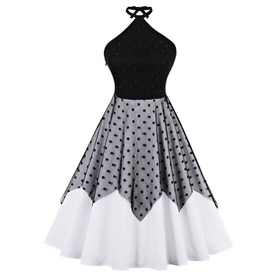 

Vintage Halter Mesh Insert Flare Dress