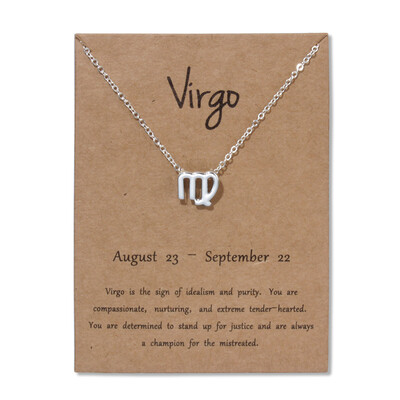 

Card Fashion Jewelry 12 Constellation Pendant Necklace Astrology Gold Tone Chain Necklace For Women
