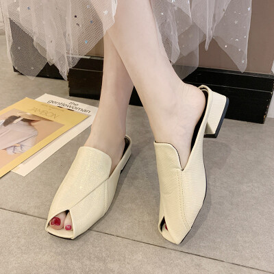 

Ins cool drag womens shoes summer outside wearing spring low-heeled blower fish mouth fashion half-pack slippers