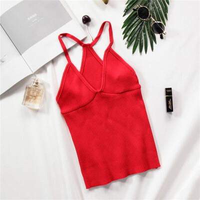 

Womens Sexy V Neck Sleeveless Solid Knitted Camisole