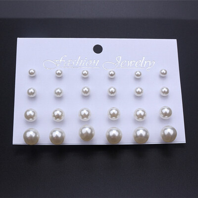 

12 PairsSet Simulated Pearl Stud Earrings Set 2019 New White Beige Color Round Ball Statement Earrings for Women Gift Brincos