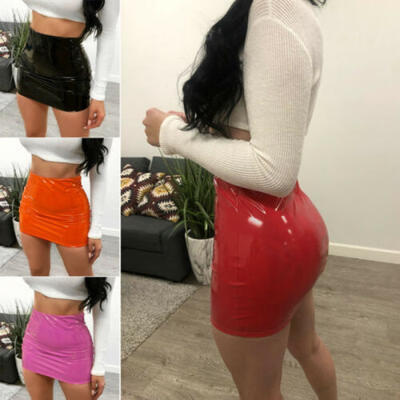 

Fashion Skirt Women High Waist Zipper Up PU Leather Preppy Short Mini Skirt