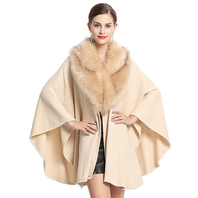

Women Furry Cape Coat Jacket Faux Fur Wrap Poncho Shawl Winter Fur Collar Bat Sleeved Coat Fashion 2019