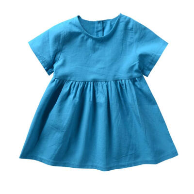 

Cute Solid Color Back Buttons A-line Dress Girl Baby Stitching Sundresses