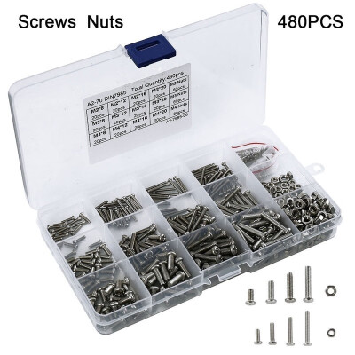 

480pcs M2 M3 M4 304 Stainless Steel Hex Socket Cap Head Bolts Screws Nuts Kit Assortment Kit