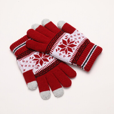 

Cute Christmas Warm Winter Gloves Snowflake Printed Knitted Touch Gloves Men Women Sports Gloves Party Supplies