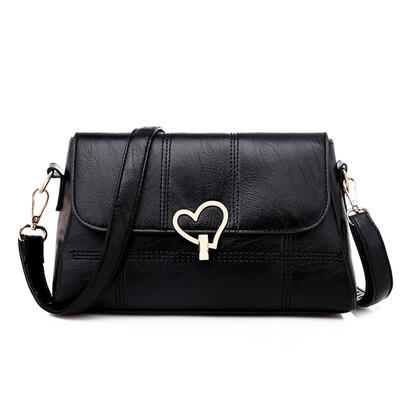 

Solid Color Shoulder Packs PU Leather Women Heart Decor Crossbody Bags
