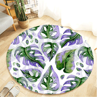 

Toponeto Tropical Plant leaves Pattern Round Flannel Bathroom Kitchen Carpet 80cm