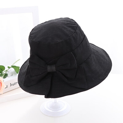 

New summer Korean bow-knot folded hat with foldable cotton&linen hat sunshade basin hat for ladies