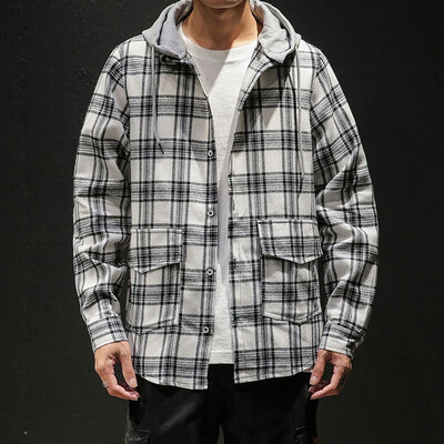 

Toponeto Mens Casual Fashion Plaid Printing Loose Hoodie Long Sleeve Shirt Top Blouse