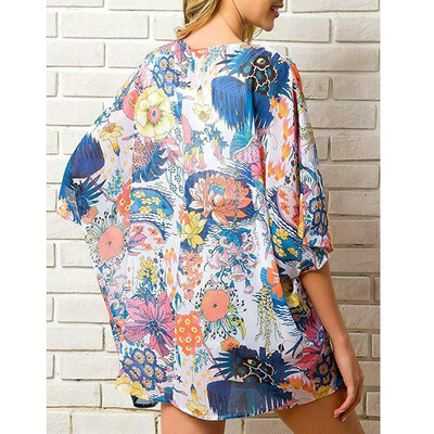 

Women Vintage Floral Chiffon Shawl Beach Bathing Suit Cardigan Bikini Swimwear Cover Up Kimono Dress Blouse Vest Shirt Coat Jacket