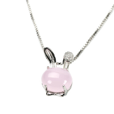 

Silver Rose Gold Color Cute Natural Stones Necklace Korean Pink Crystal Pendant Female Rabbit Cartoon Jewelry
