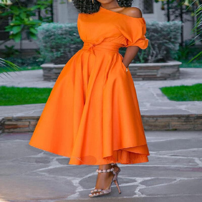 

Solid Strappy Dual Pockets Sloping Shoulder Half Sleeve Mdi Skater Dress