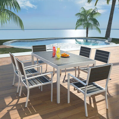

7 Piece Outdoor Dining Set with WPC Tabletop Aluminium Black