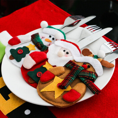 

Tailored 3pcs Christmas Xmas Decor Santa Kitchen Tableware Holder Pocket Dinner Bag