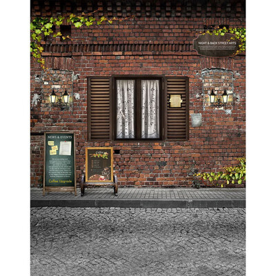 

Red Brick Wall Window Photo Backdrop 57FT Vinyl Fabric Cloth Digital Printing Birthday Photo Background s-2158
