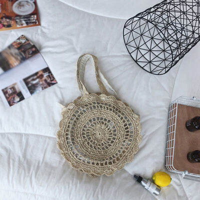 

2019 Large Capacity Women Straw Shoulder Bags Solid Summer Beach Bags Hollow Out Handmade Circular Woven Reusable Shopping Bags